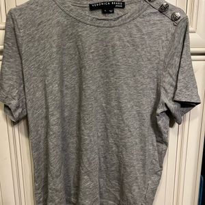 Veronica Beard Women's White Carla Button Shoulder Slub T-Shirt Size XL